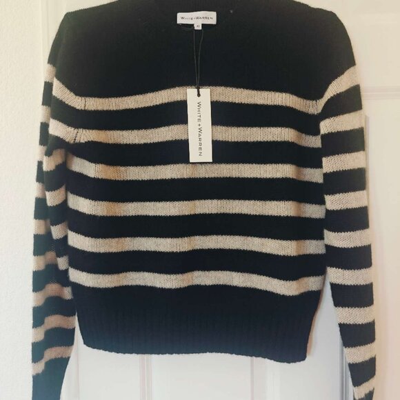 NEW White + Warren strip cashmere sweatshirt - Picture 2 of 4